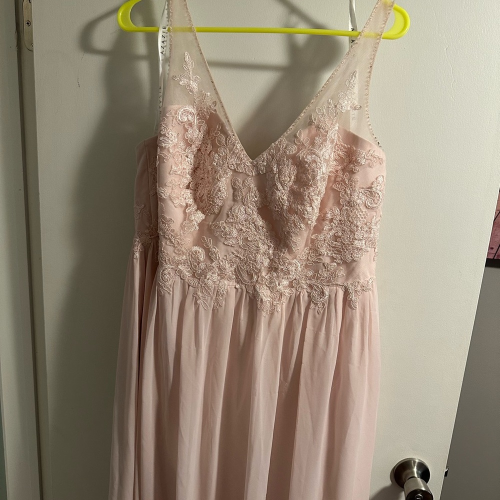 Azazie Blushing Pink Lace Dress